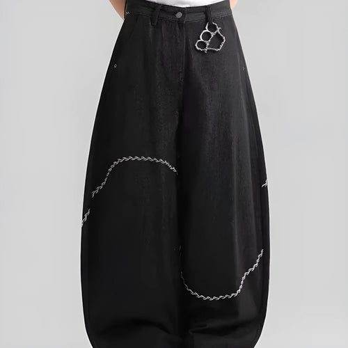 Black straight-leg trousers with mid-waist cut and micro-elastic polyester fabric for autumn winter wear