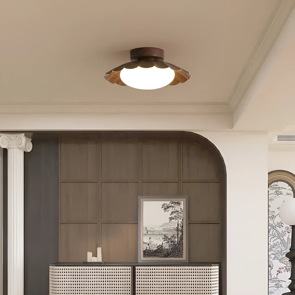 Mid-ancient silent balcony LED ceiling light round 25cm in beige with iron and acrylic shade
