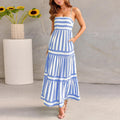 Women's square neck backless summer dress with suspender straps and side pockets in stretch fabric