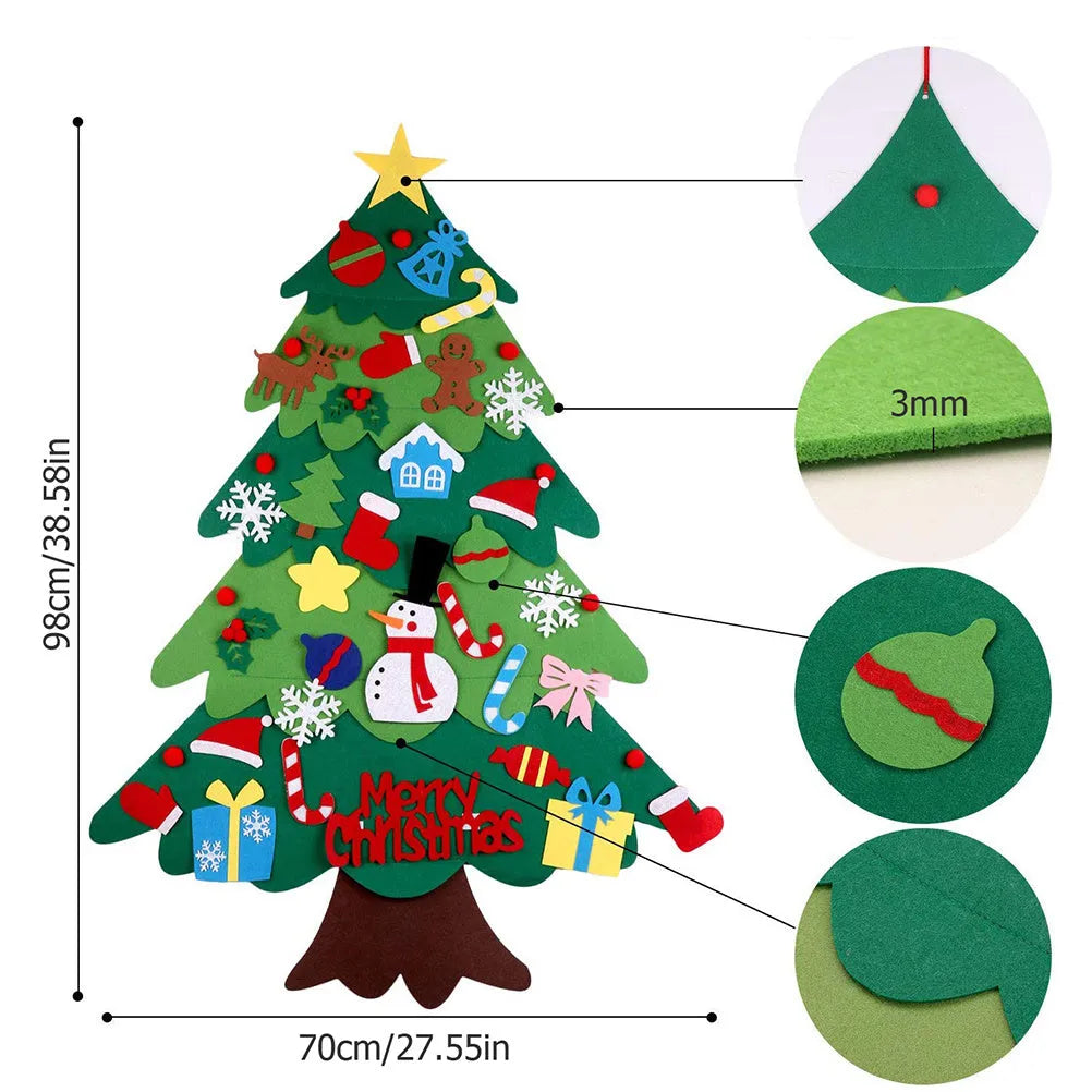 Children's DIY felt Christmas tree with lights green 98cm wall-mounted with snowman decoration