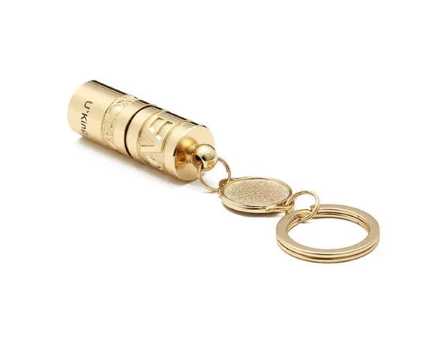Gold zinc alloy waterproof mini LED flashlight on a keychain ring