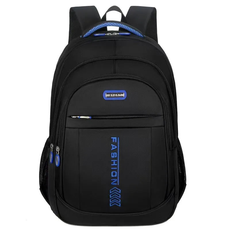 Oxford cloth capacity backpack with airpillow straps showing sewing line detailing in business travel setting