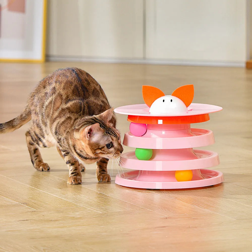 Rotating four-layer cat plate interactive educational toy in black, pink or purple for boredom relief