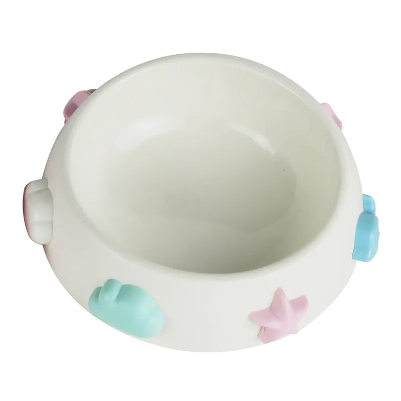 Anti-skid plastic dog bowl in trumpet size blue sky and white clouds colour