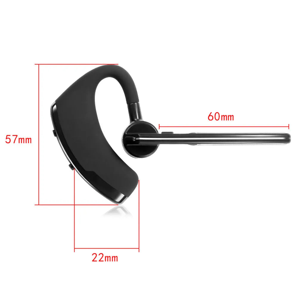 V9 Business Bluetooth wireless headset with ear-bud and USB charging cable on a white background.