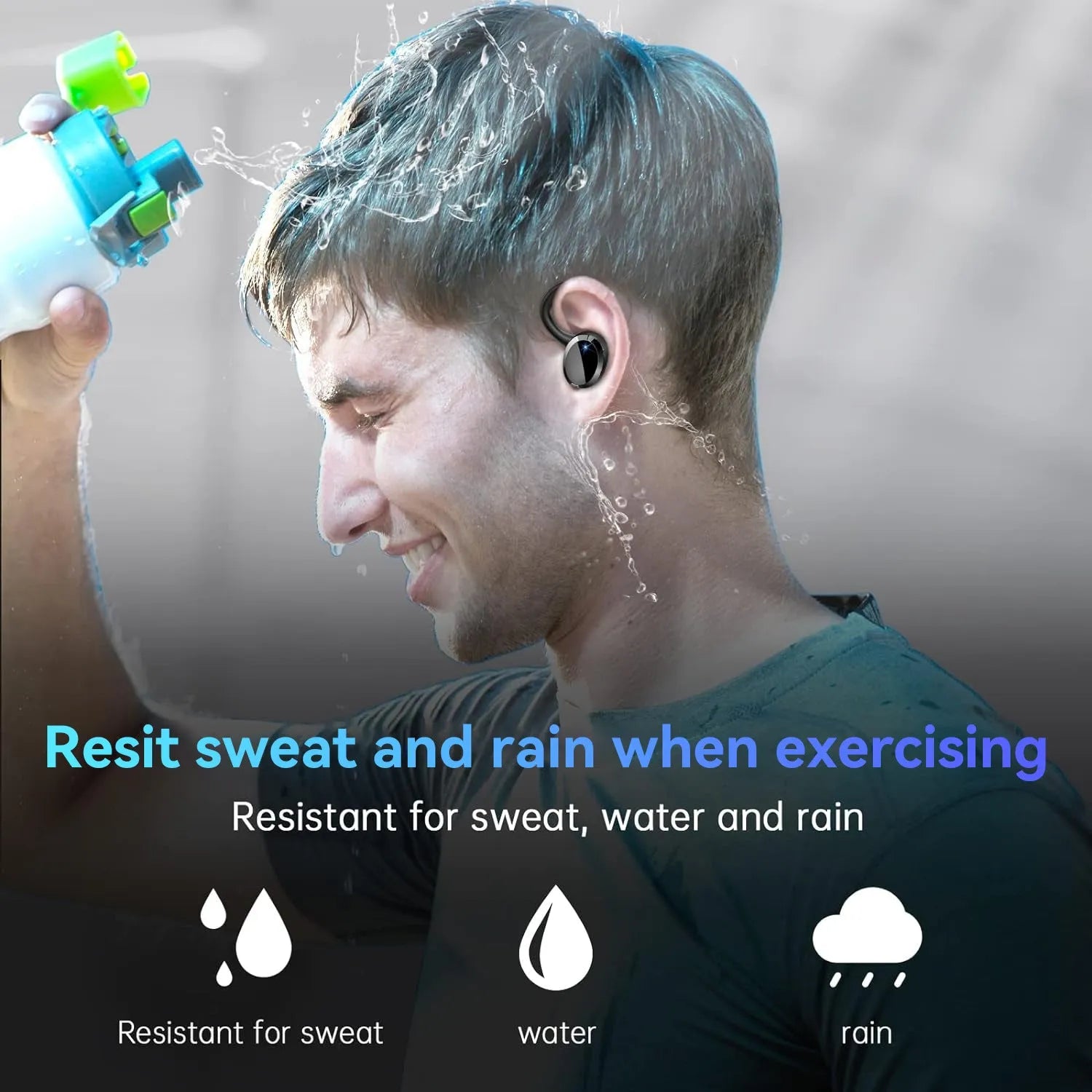 Q38 digital display waterproof sports Bluetooth earphone in ear-mounted in-ear style on a white background