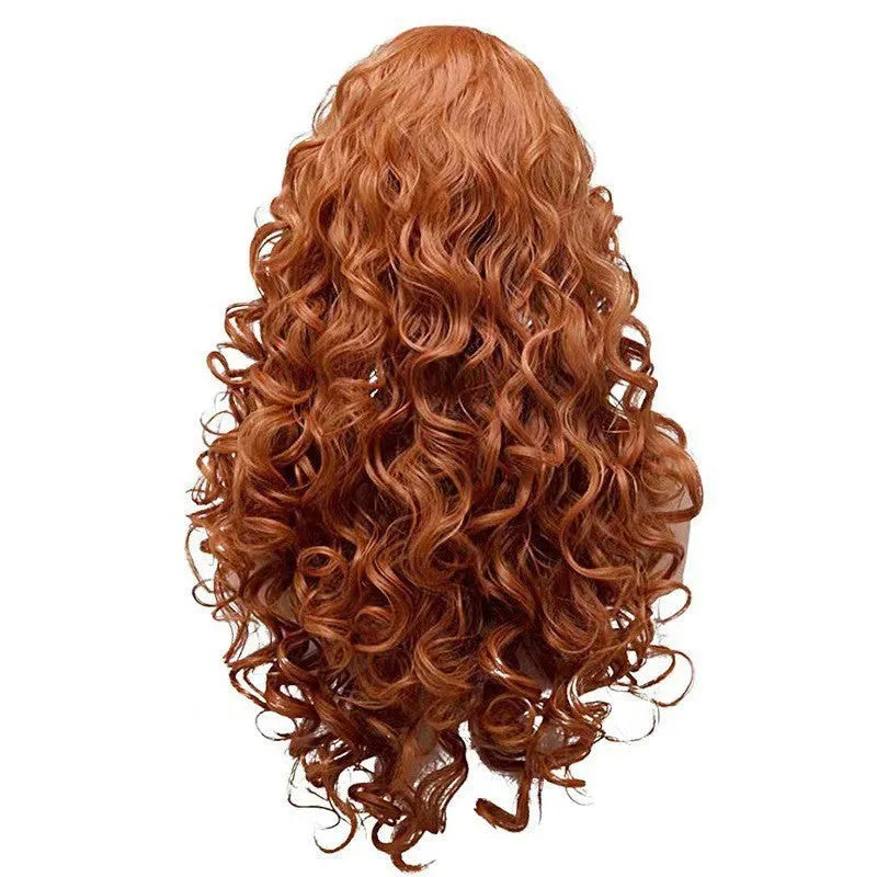 Brown long curly wavy synthetic wig with instant noodles fluffy texture for Halloween cosplay
