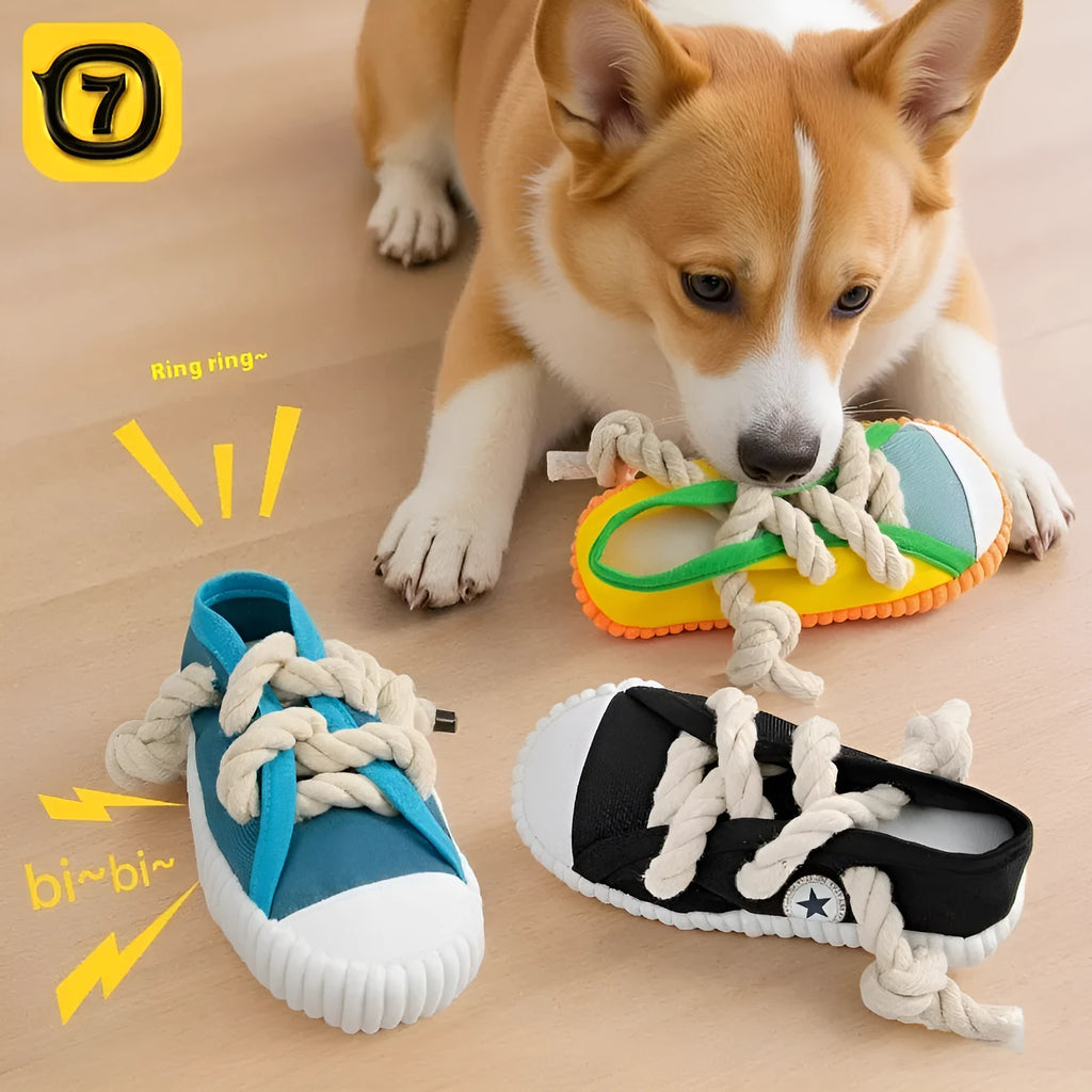 Plastic dog chewing toy with slippers design in choice of three colours for molar relief