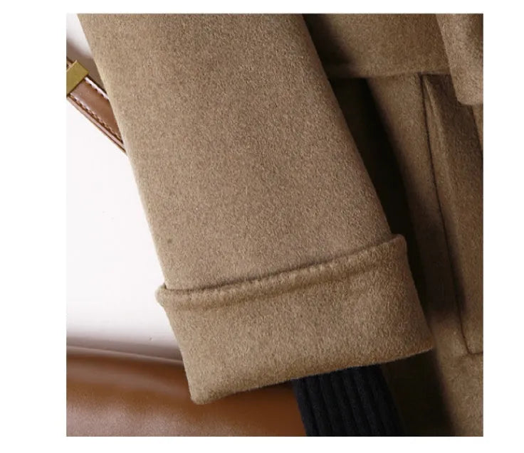 Men's long suit collar wool coat in black and caramel colour options