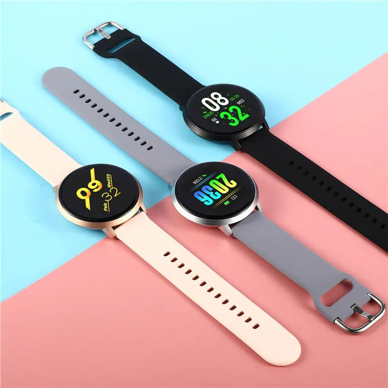 Black ultra-thin waterproof smart health bracelet with 1.3-inch colour touchscreen on a silicone wristband.