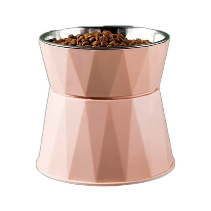 High foot neck protection pet stainless steel bowl for cats in blue, pink, and white colour options