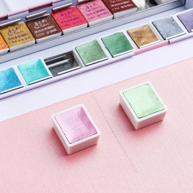 Pearl solid watercolour set with 12 or 24 colour pans for paper and mixed media painting