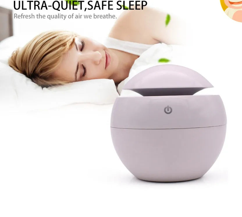 USB ultrasonic atomizer humidifier with colourful light, 130ml tank, 110x110x95mm size, available in Deep, Shallow, black, and white