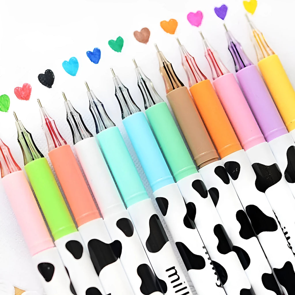 12-colour cow gel pen set with 0.38mm fine tip and plastic barrels