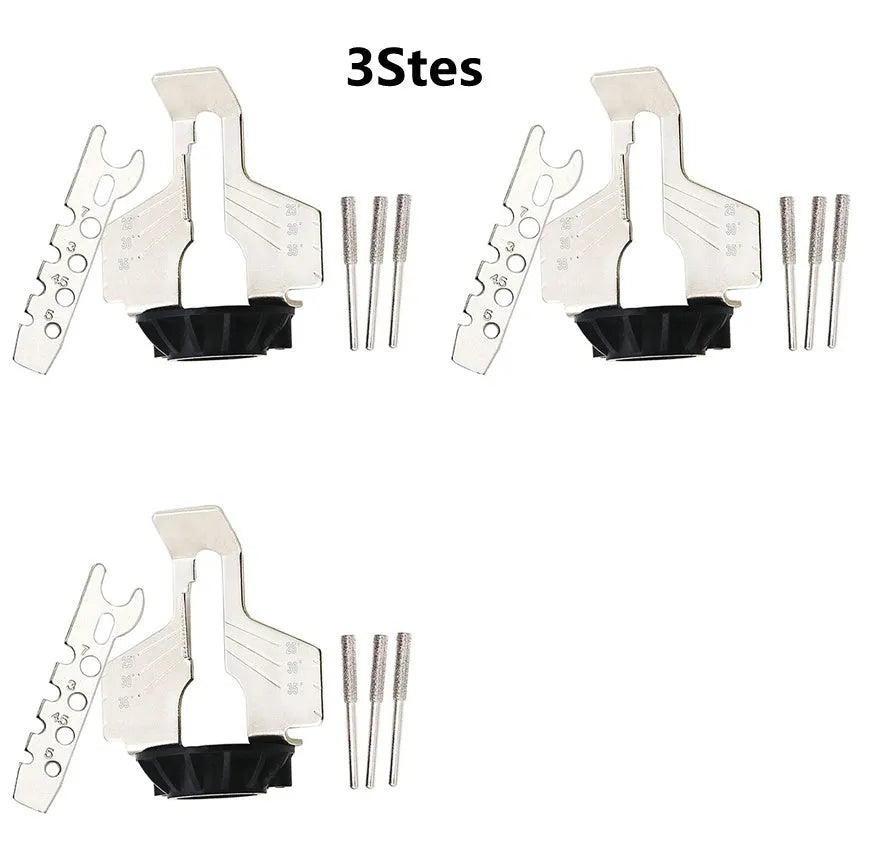 Electric grinding chain sharpening accessory set with high speed steel attachment, polishing tools, and ruler