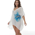 White plus size beach cover-up blouse for swimming and wading sun protection