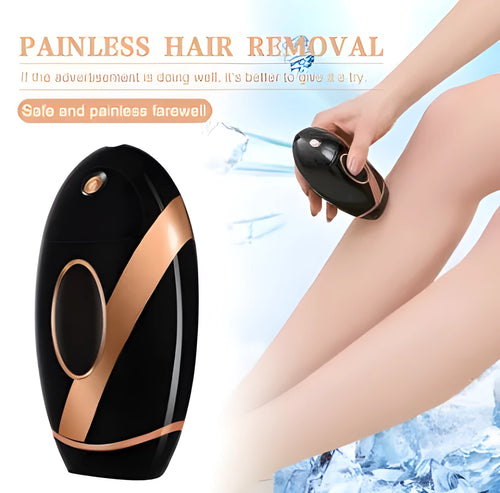 Black ABS IPL laser hair removal machine with 350,000 flashes for full body use, compact 14x7.5x4.5 cm