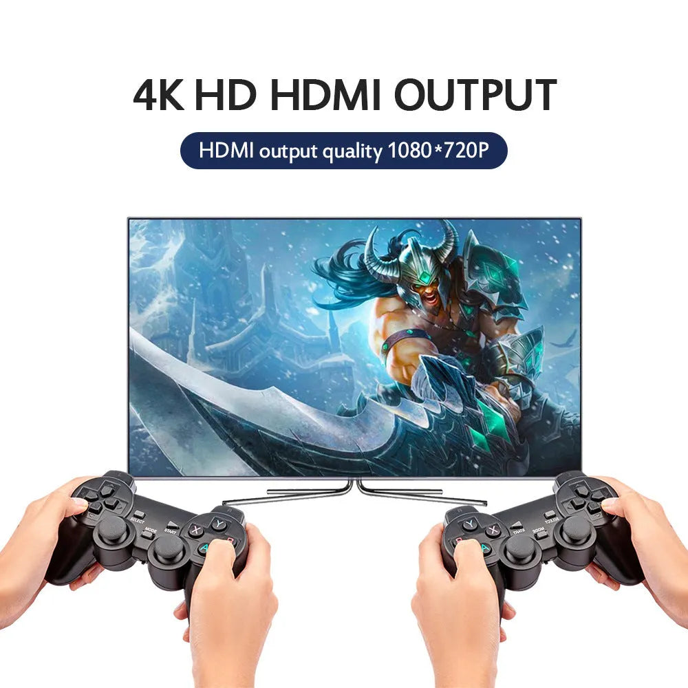 Portable HD wireless game emulator arcade host with two 2.4G handles and 4K HDMI output