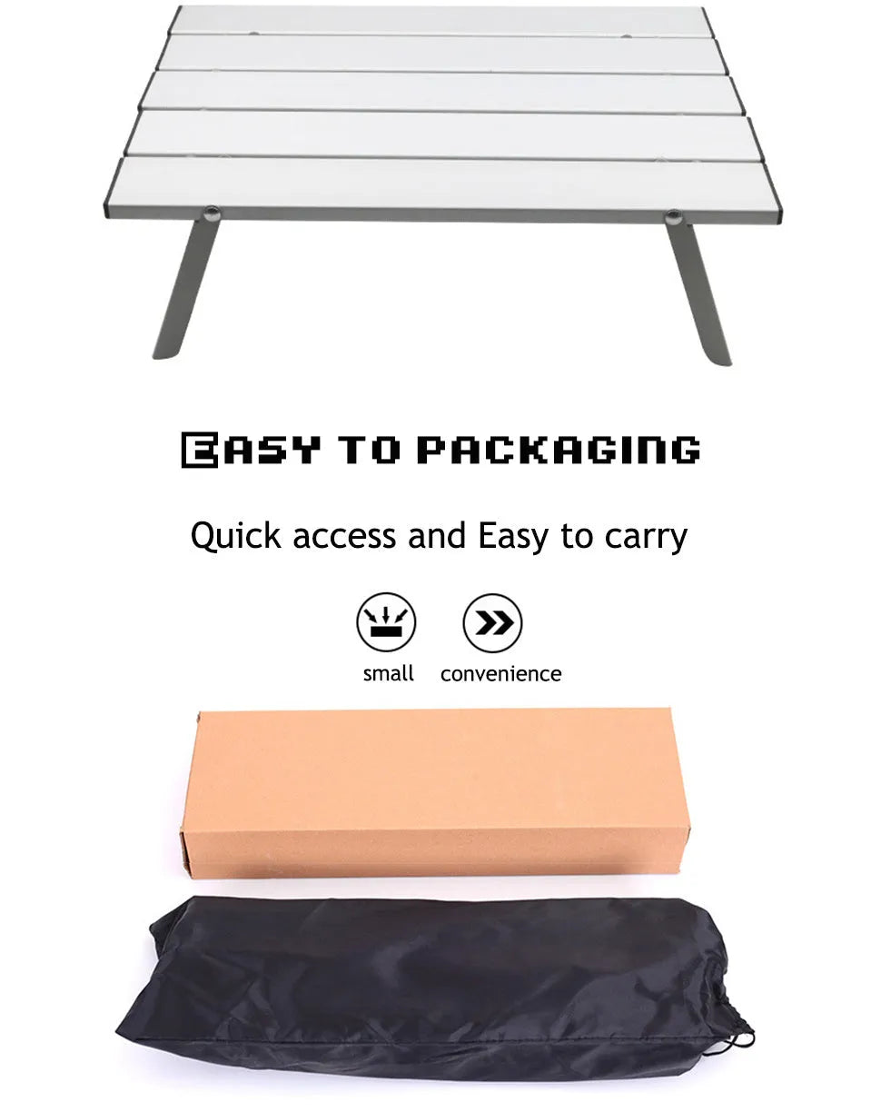 Silver aluminium alloy folding table and chair set, packed size 42 x 29 x 12 cm, for camping and garden use
