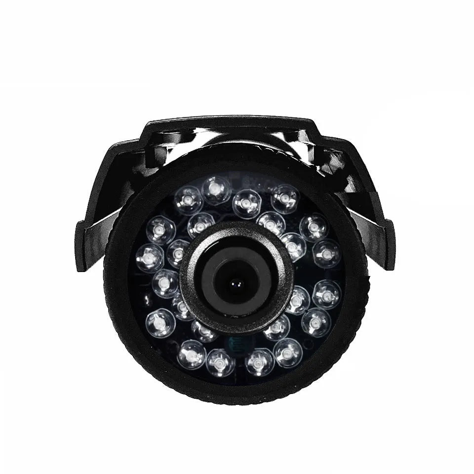 Black AHD HD waterproof outdoor surveillance camera with infrared LEDs for night vision.