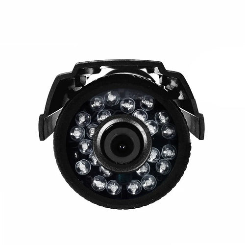 Black AHD HD waterproof outdoor surveillance camera with infrared LEDs for night vision.