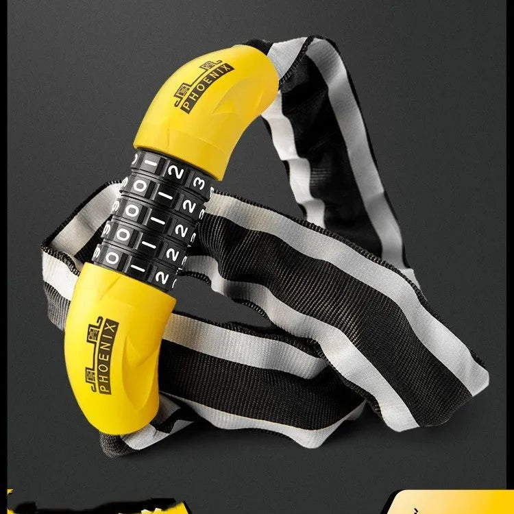 95cm zinc alloy mountain bike chain lock in black or yellow with keychain or password options