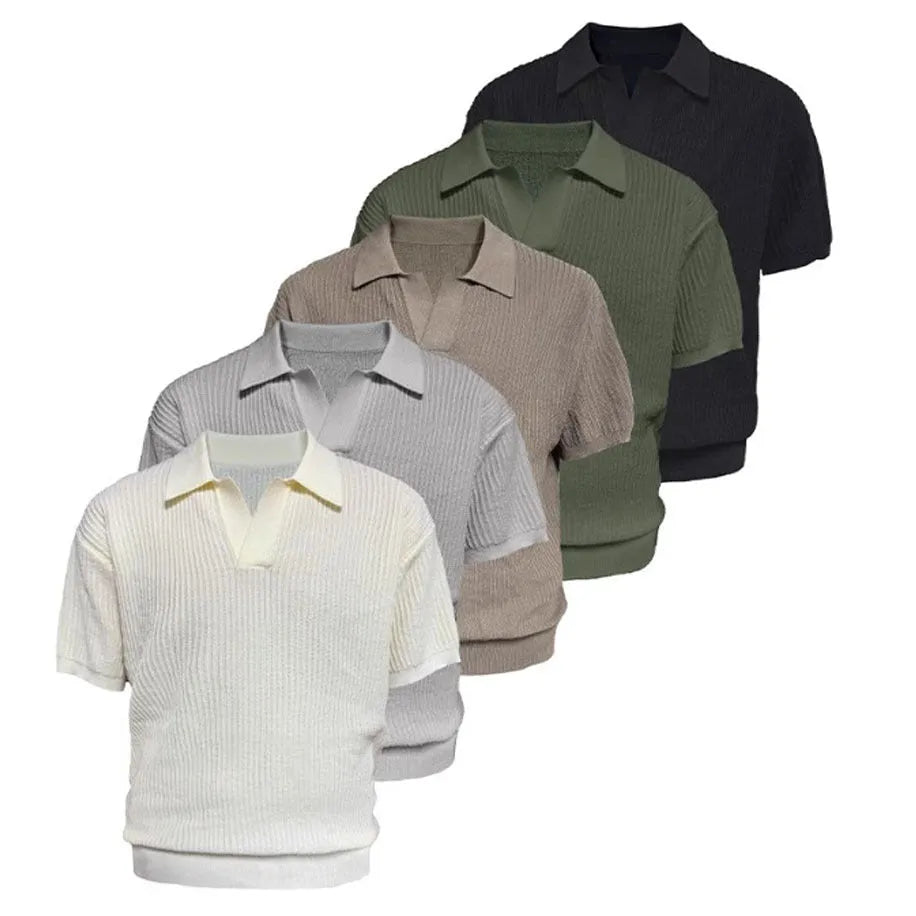 Men's casual polo shirt with business stripes in polyester blend fabric