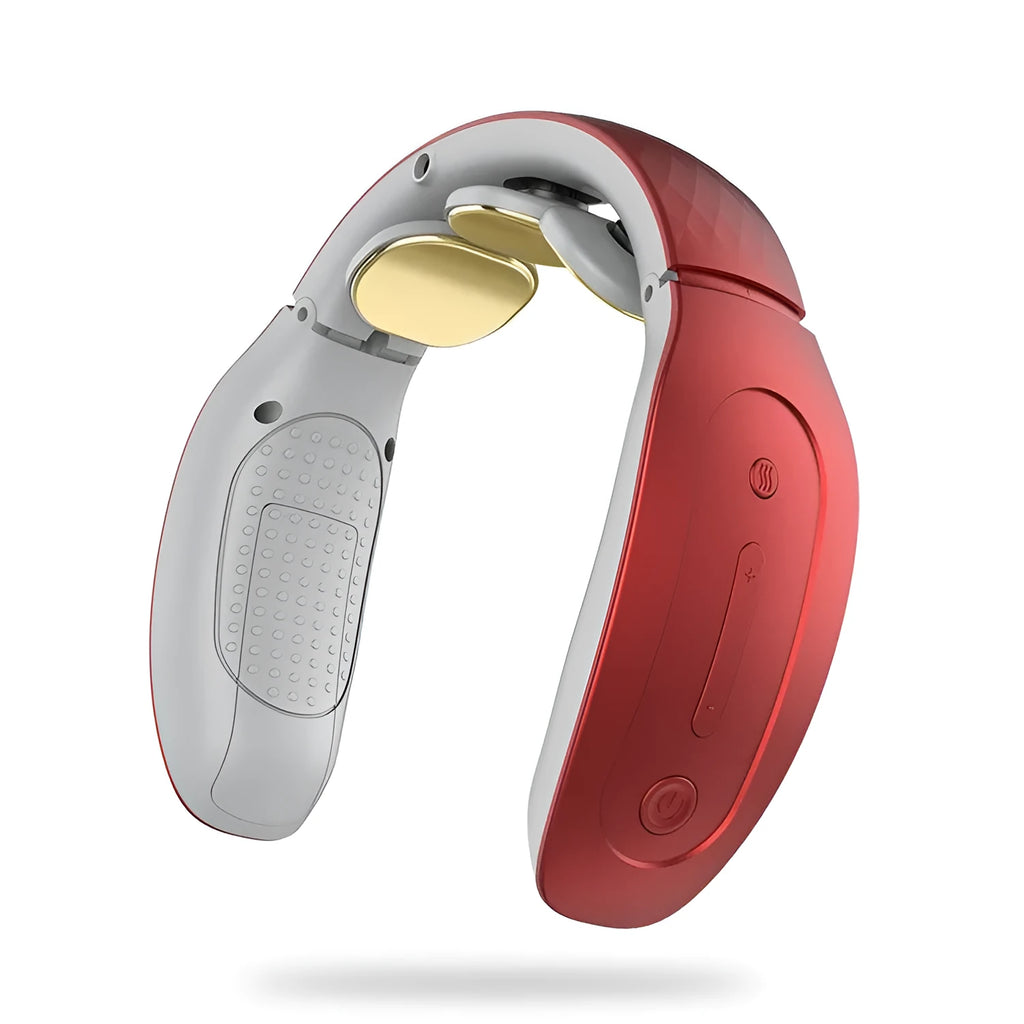 Red and white intelligent cervical massager device with battery and electrodes