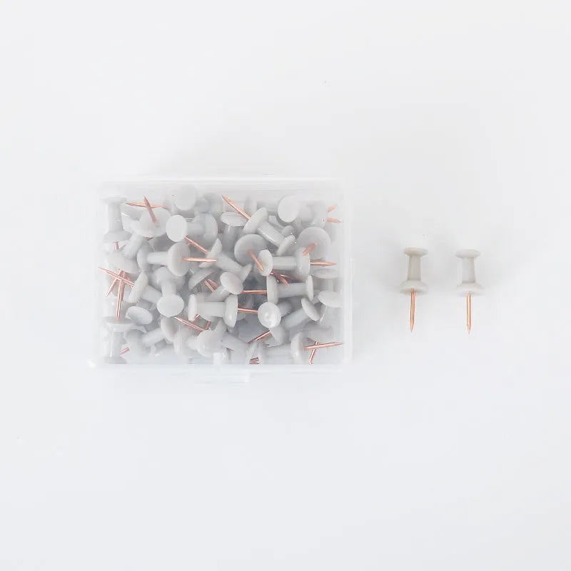 Set of 50 Morandi green and grey decorative push pins for noticeboards.