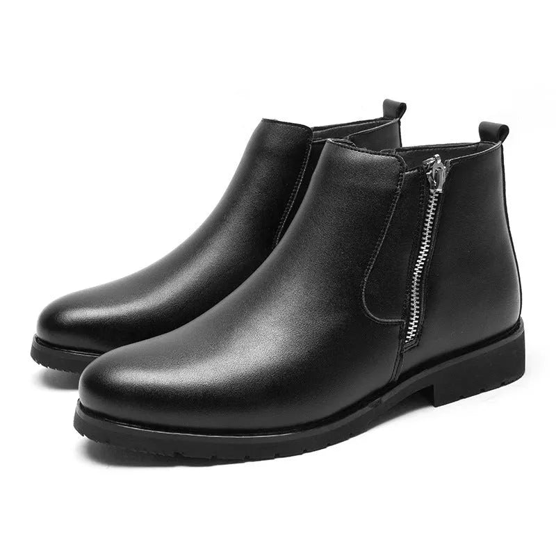 Men's black leather formal shoes, big sizes 38-44, business-casual with rubber outsole and plush lining