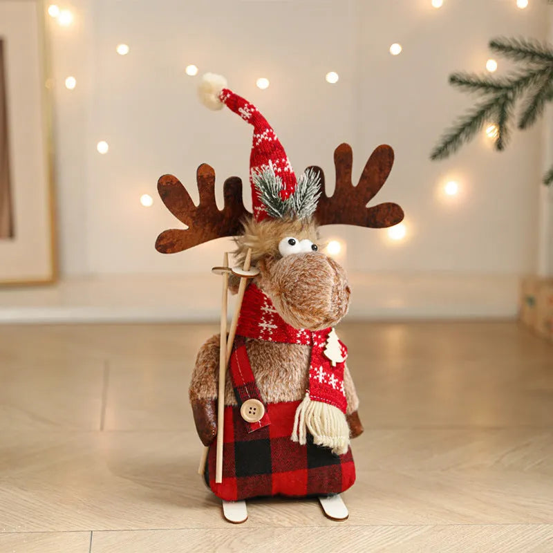 Cartoon plush elk retractable Christmas doll in gray colour with sled, cloth material, American modern art style
