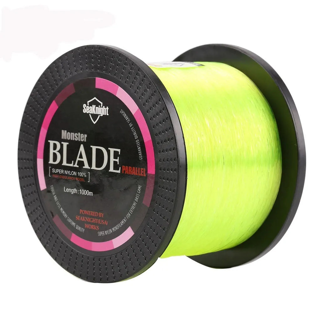 Seaknight1000 M fishing line spool in five colour options with diameter size guide from 0.4 to 8.0 mm