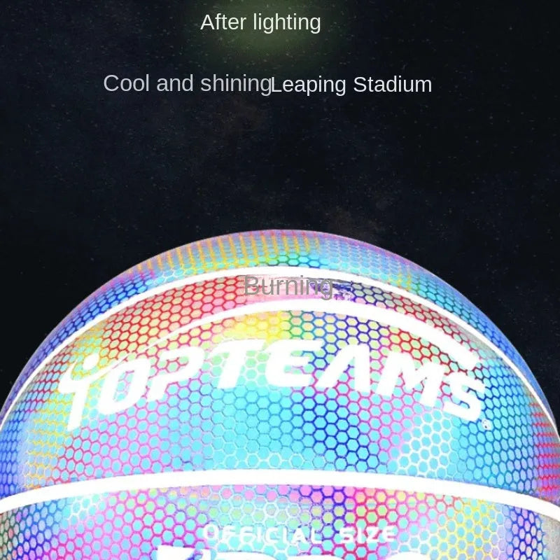 Holographic luminous reflective no. 7 basketball in chroma colour with wear-resistant PU surface