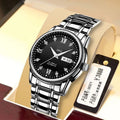 Men's quartz luminous waterproof watch with circular 40mm dial and mineral glass, shown in a dark colour