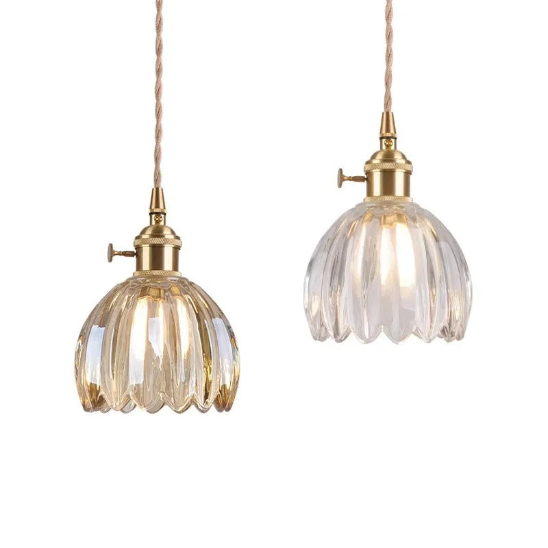 Nordic style bedside chandelier with a vintage glass flower shade in a choice of five colours.