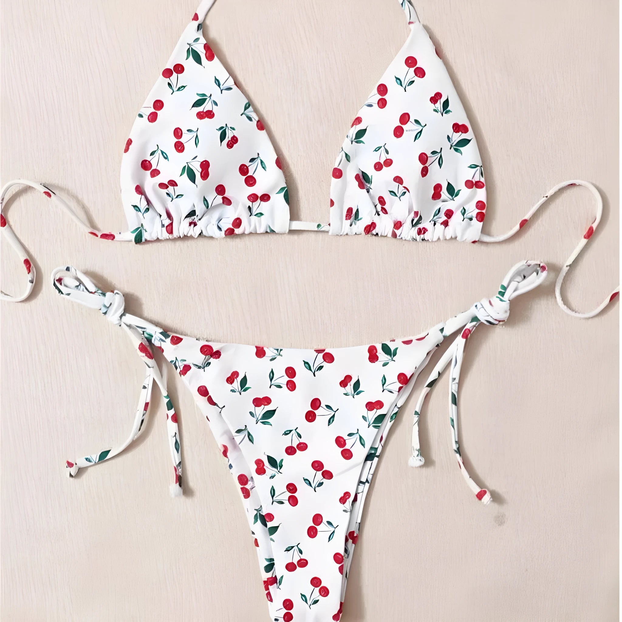Holiday split halter bikini set in solid colour with nylon lining and backless briefs, size S-XL