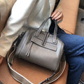 Genuine leather Boston lychee pattern shoulder messenger bag in horizontal square shape with soft handle