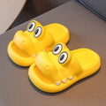 EVA platform sandals for parent and child in animal pattern design, available in pink, green, yellow, and blue colours.