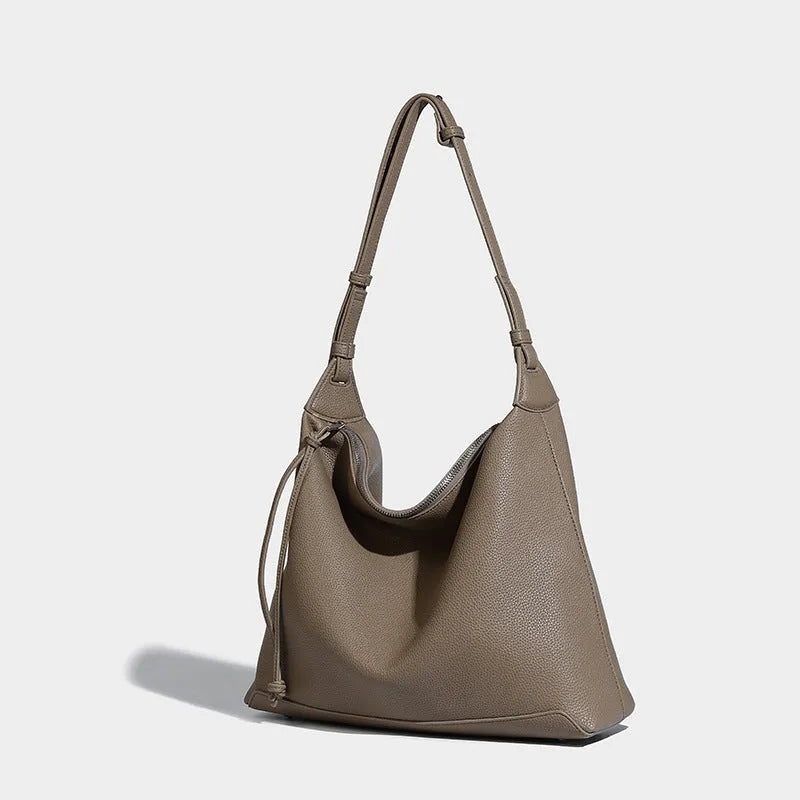 Soft PU leather underarm messenger bag in caramel or elephant grey colour with 36cm length