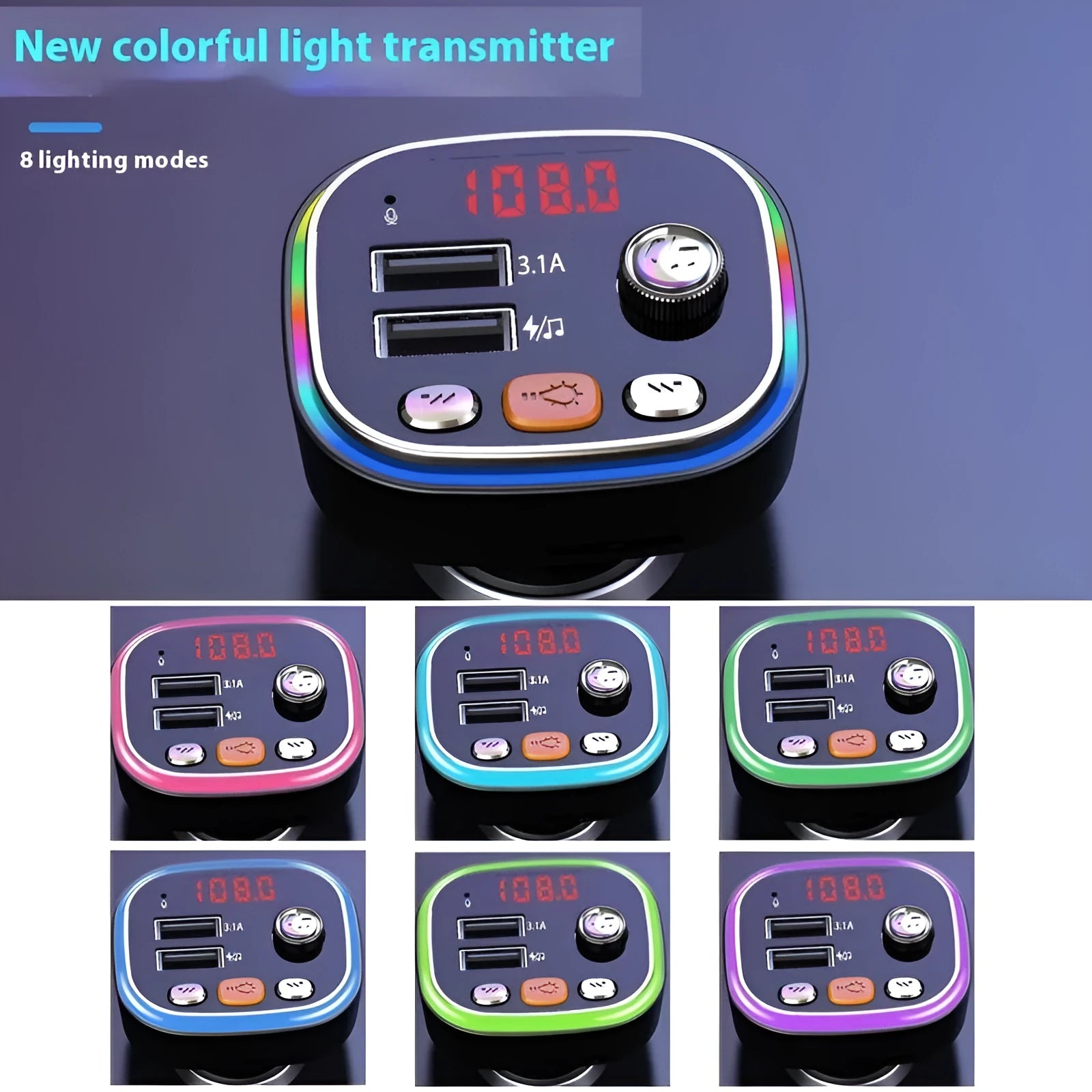 C20 car MP3 Bluetooth player FM transmitter with digital display and RGB light, black colour