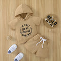 Children's cotton shirt and shorts set with letter print, black or khaki, sizes 70cm to 110cm