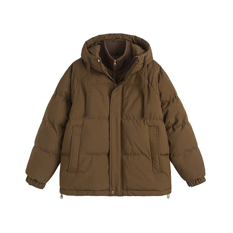 Loose fit winter coat in polyester with side seam pockets available in six solid colours