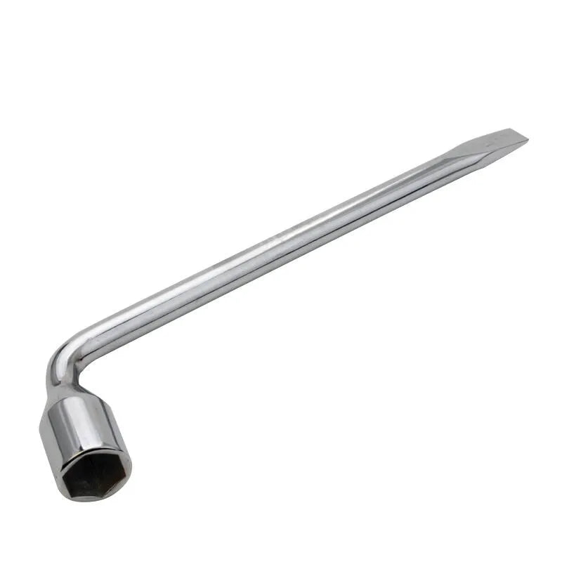 L-shaped metric wrench in complex vanadium steel with chrome plating, shown in sizes 17mm to 24mm