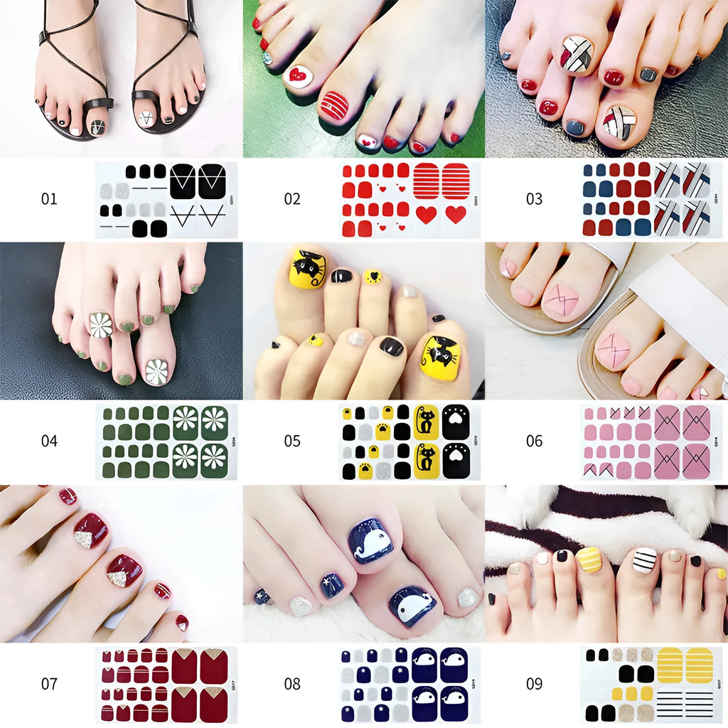 Cute waterproof foot nail sticker for toenails in pink colour on a foot