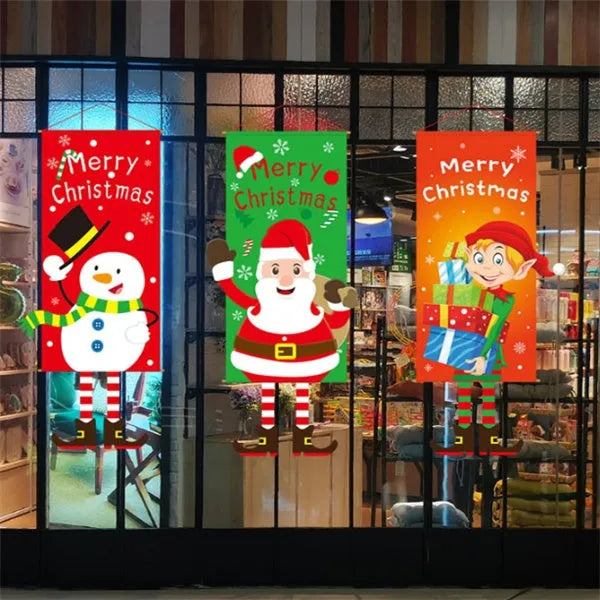 Christmas cloth poster featuring Santa Claus design, measuring 115x40cm, for window decoration