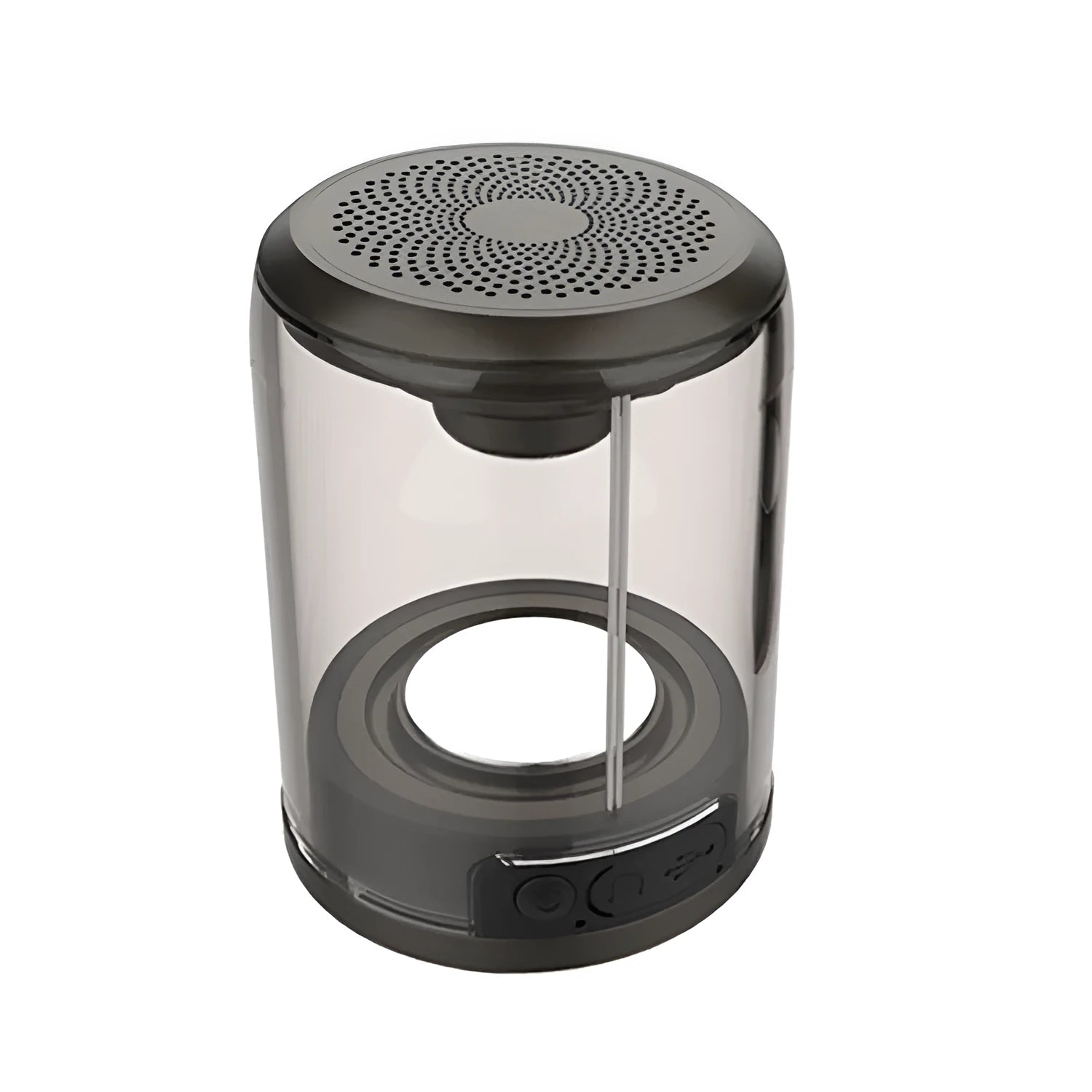 Transparent Bluetooth speaker with dual-radiation bass, magnetic suction cup, 65x80mm, black finish