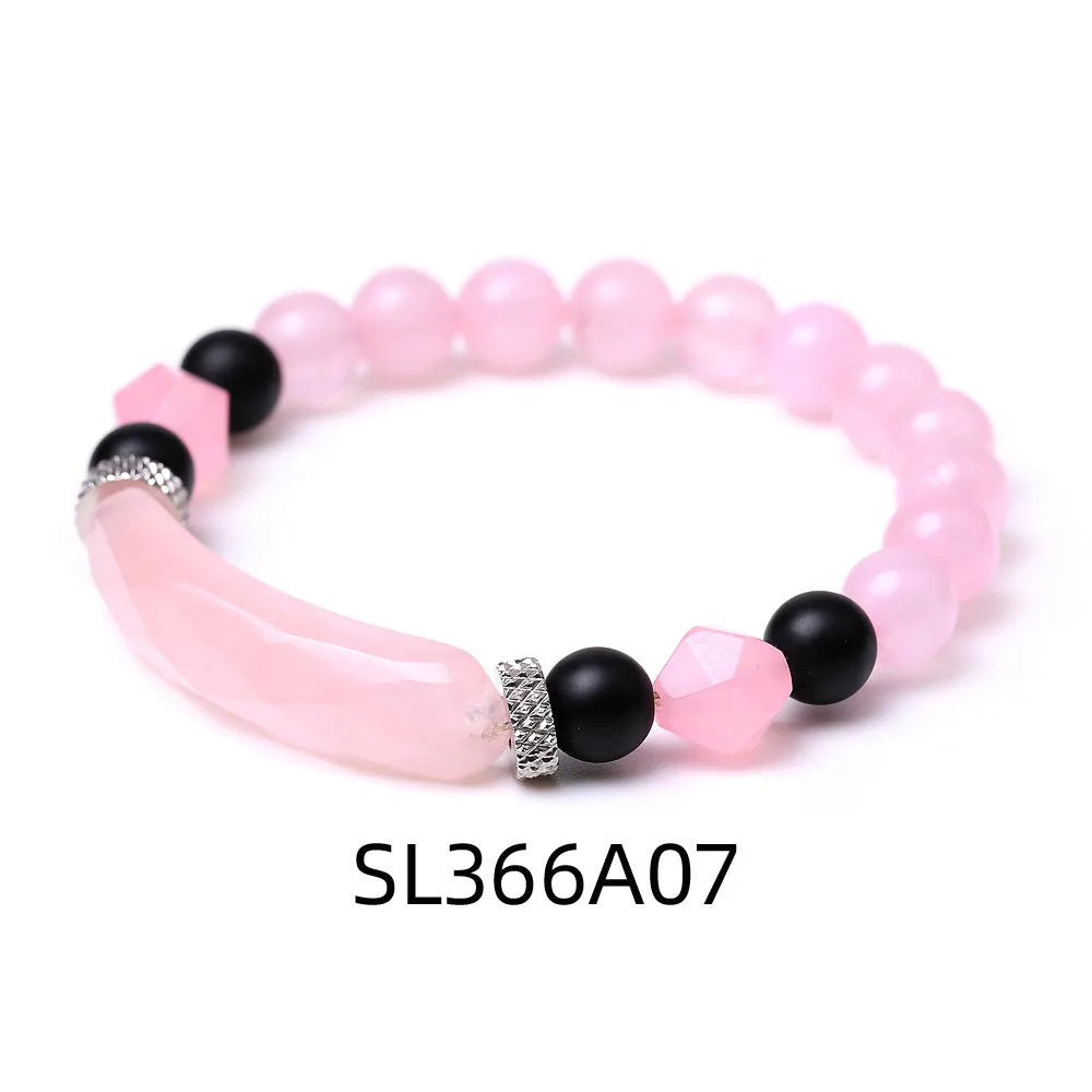 Handmade diamond-cut geometric agate bracelet with faceted beads and fan-shaped design elements