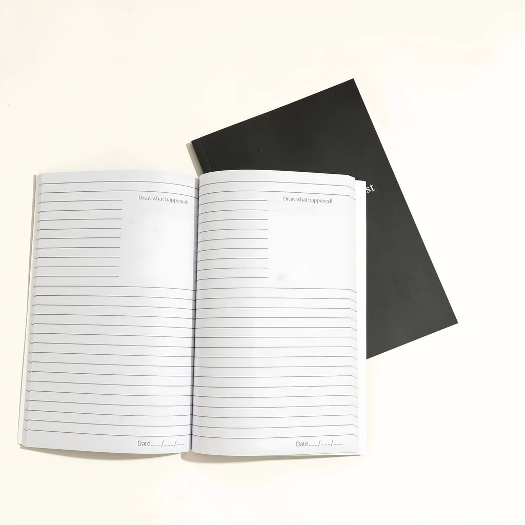 Black hardcover dream journal notebook with a business simplicity design for recording dreams.