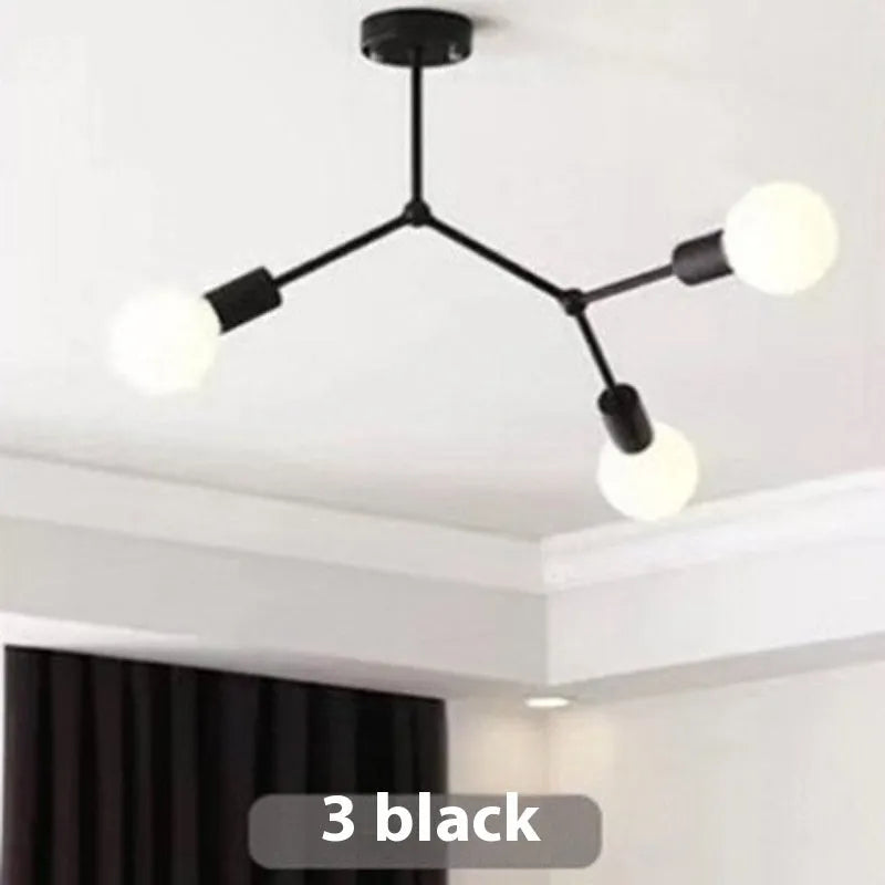 Nordic style iron chandelier ceiling lamp in black or white with multiple light heads.