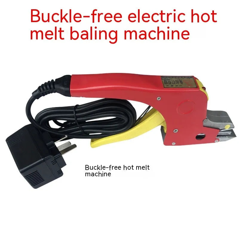 Yellow portable electric hot melt packing machine with plastic steel tensioner and yellow packaging tape reel